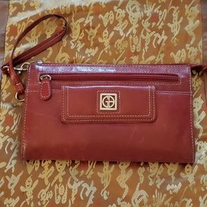 Red leather wristlet.